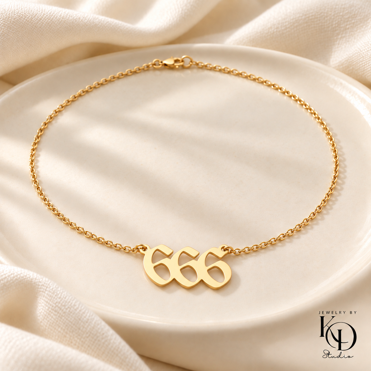Divine Script Angel Number Necklace — 666 gold — Jewelry by KD Studio