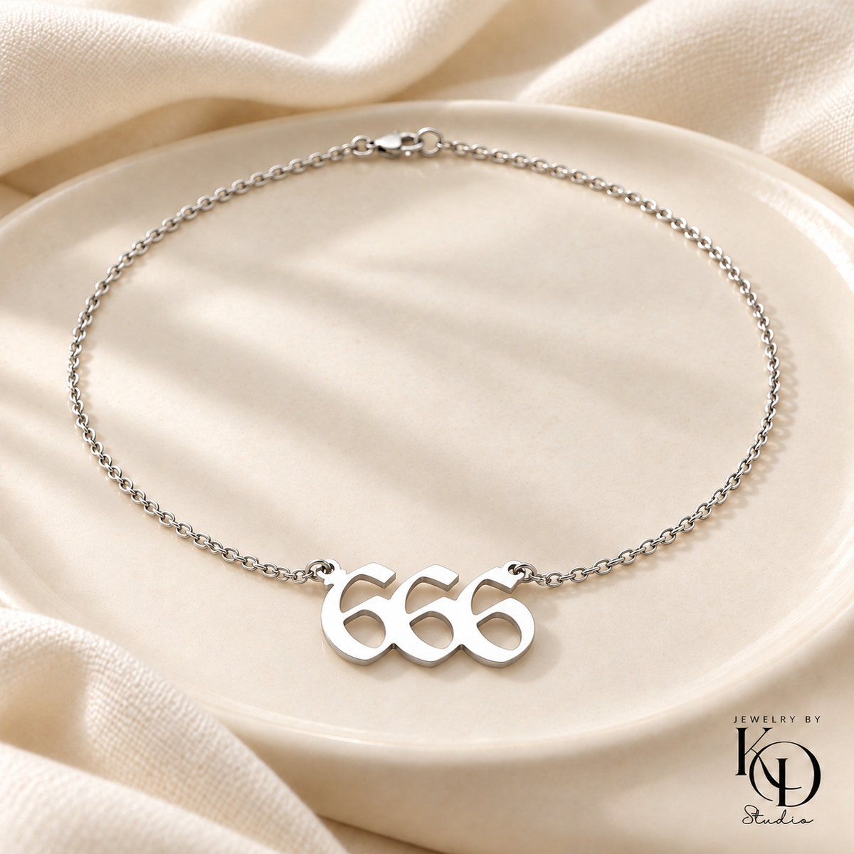 Divine Script Angel Number Necklace — 666 silver — Jewelry by KD Studio