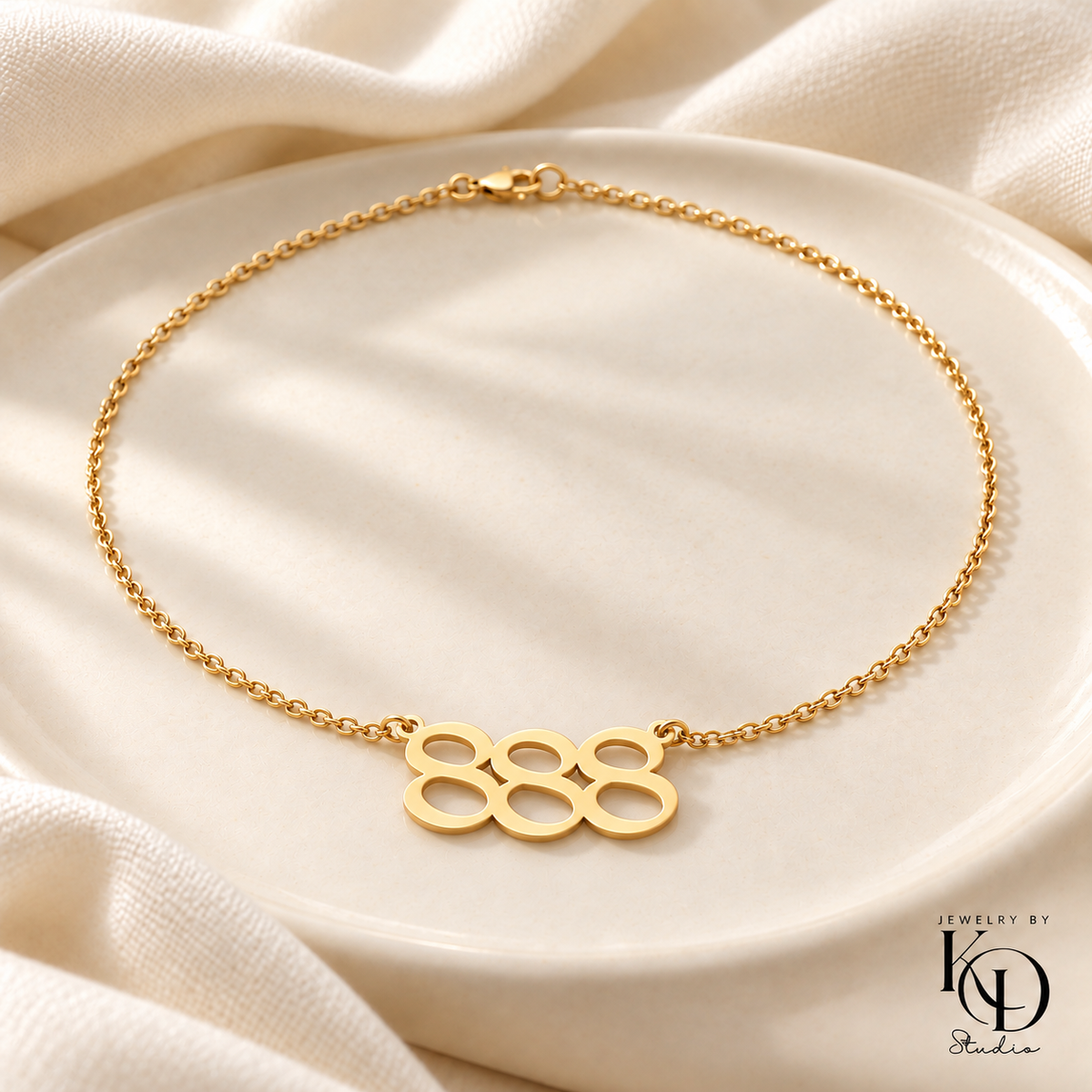 Divine Script Angel Number Necklace — 888 gold — Jewelry by KD Studio
