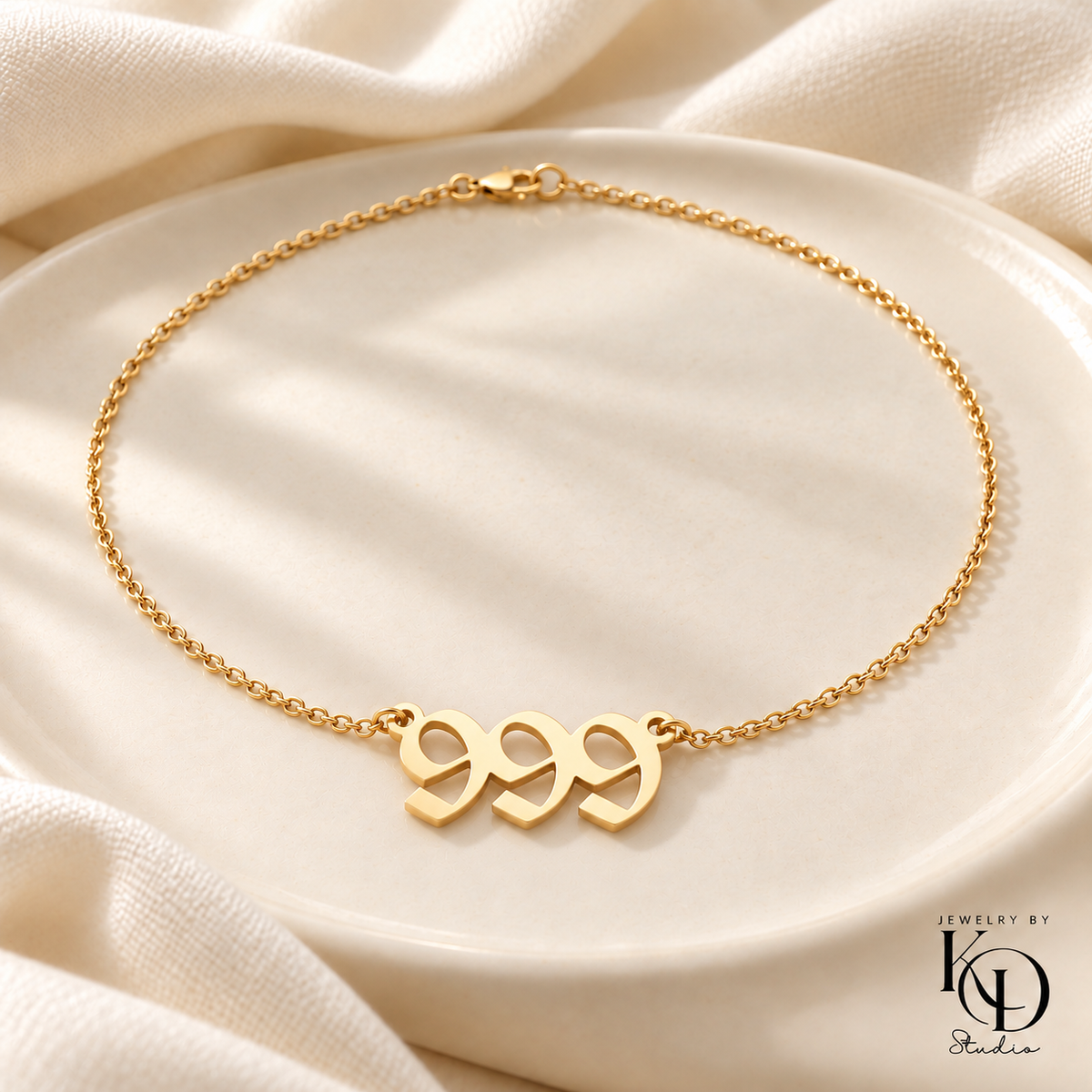 Divine Script Angel Number Necklace — 999 gold — Jewelry by KD Studio