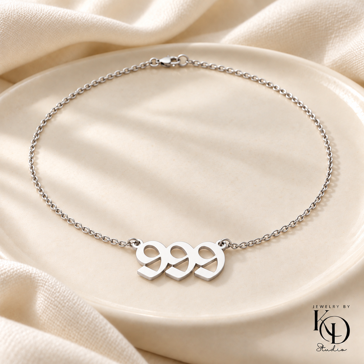 Divine Script Angel Number Necklace — 999 silver — Jewelry by KD Studio