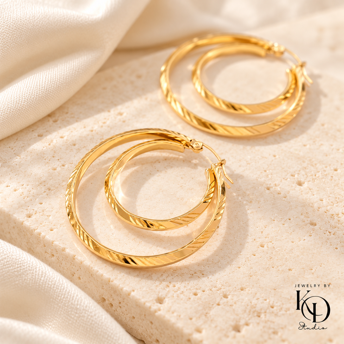 Double Take Hoop Earrings — detail — 18 Karat Gold Plated — Jewelry by KD Studio