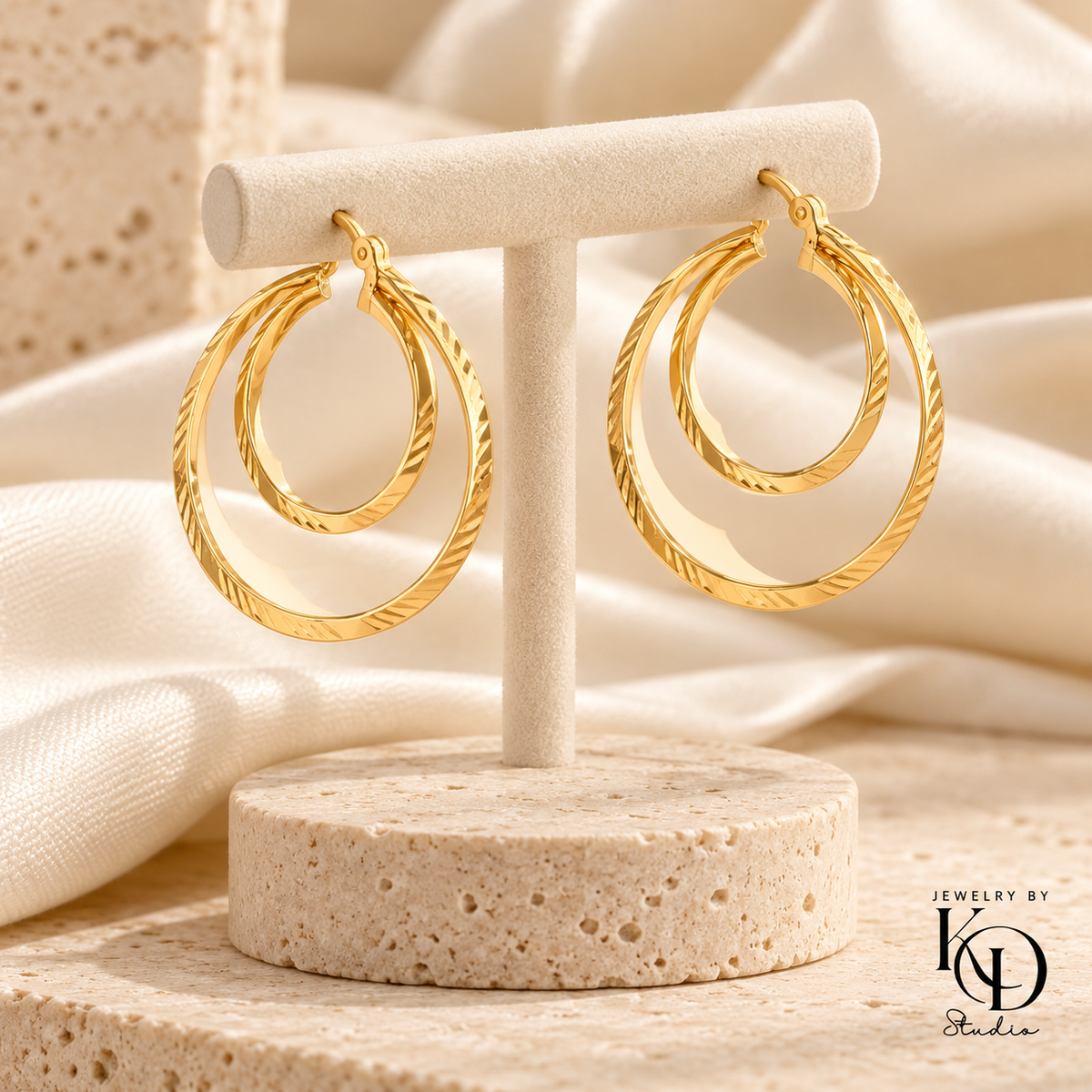 Double Take Hoop Earrings — display — 18 Karat Gold Plated — Jewelry by KD Studio
