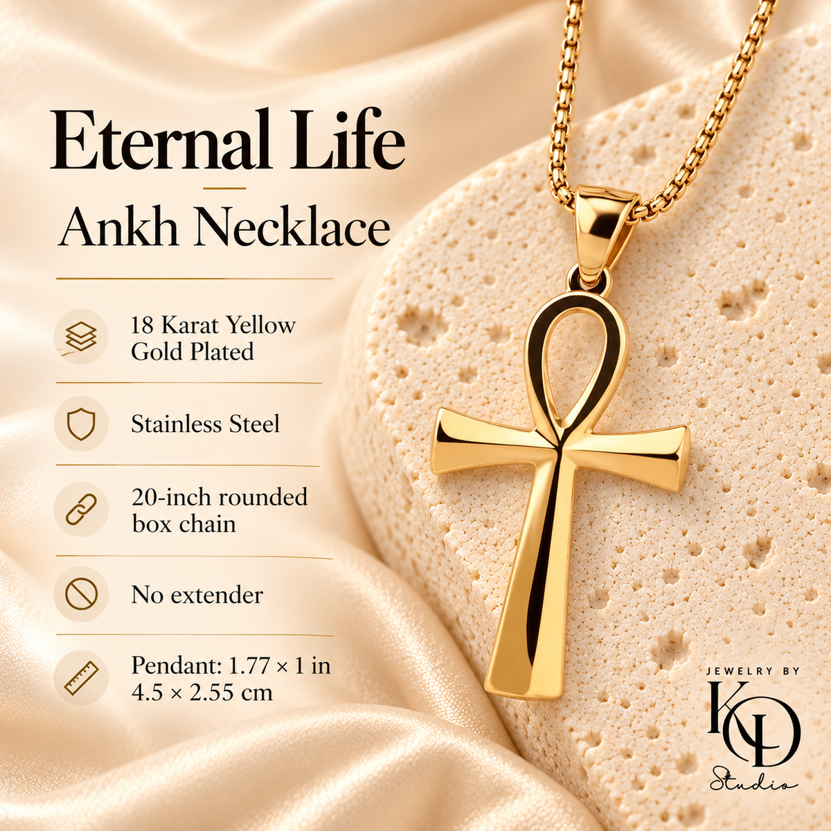 Eternal Life Ankh Necklace — gold details