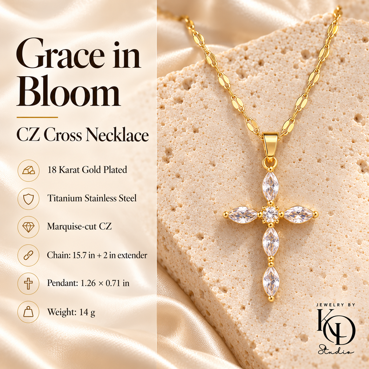 Grace in Bloom CZ Cross Necklace — details