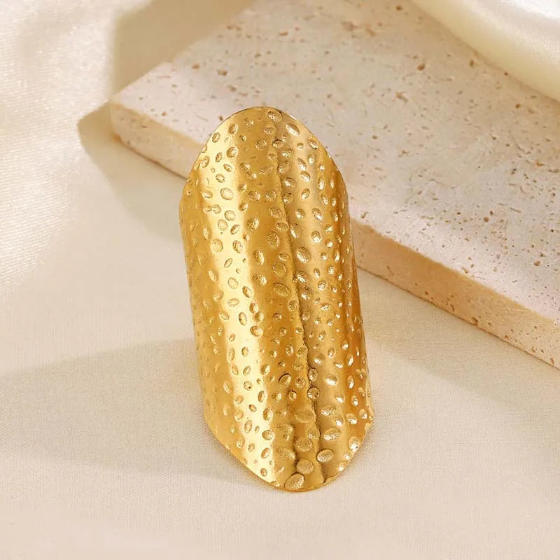 Rich Auntie Hammered Shield Ring - PVD 18 KGP
