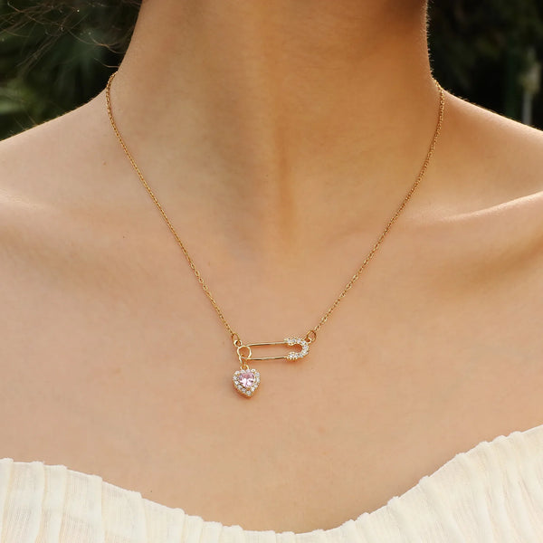 Heart Safety Pin Necklace