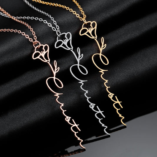 Personalized Name Flower Necklace
