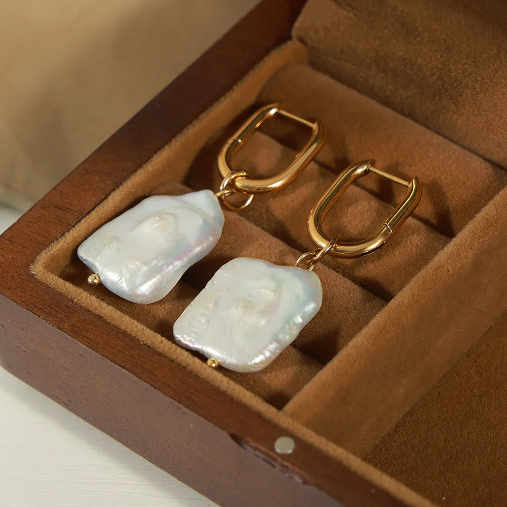 Rich Auntie Baroque Pearl Dangle Earrings - 18 KGP PVD