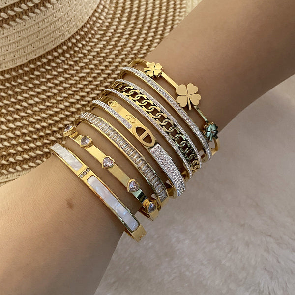Sparkling Zircon Charm Bangles