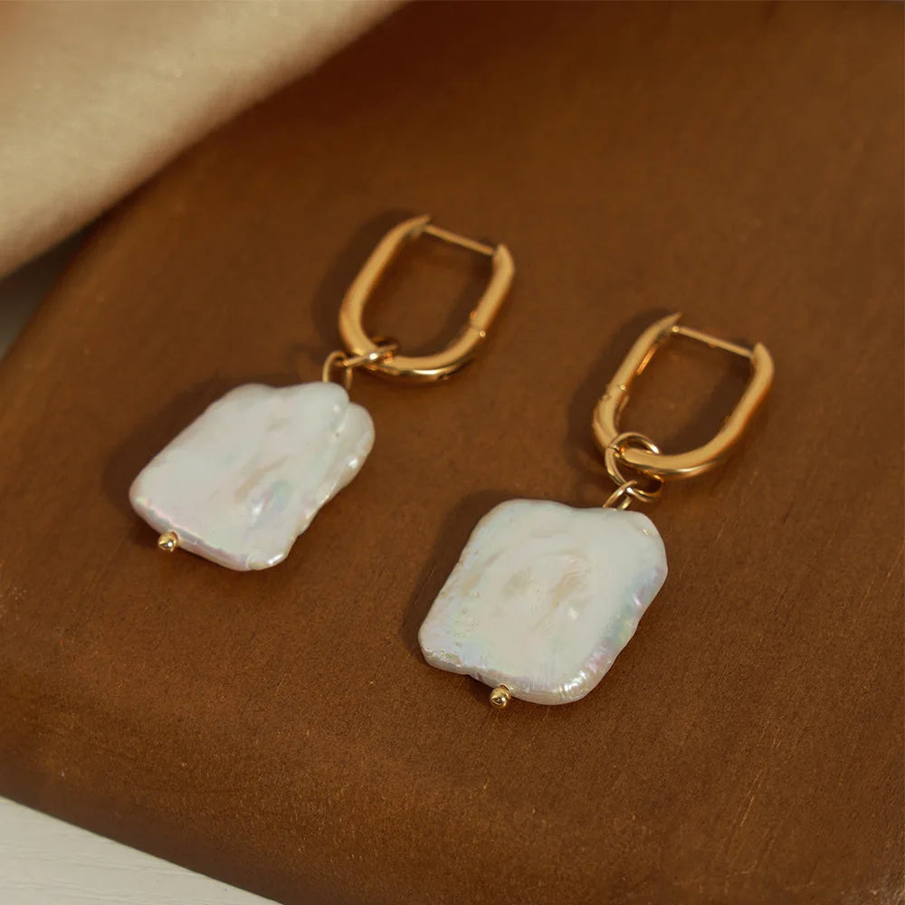 Rich Auntie Baroque Pearl Dangle Earrings - 18 KGP PVD