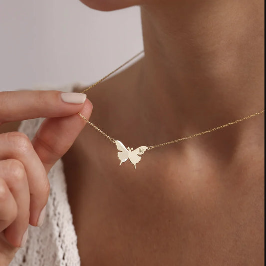 Golden Butterfly Initial Necklace