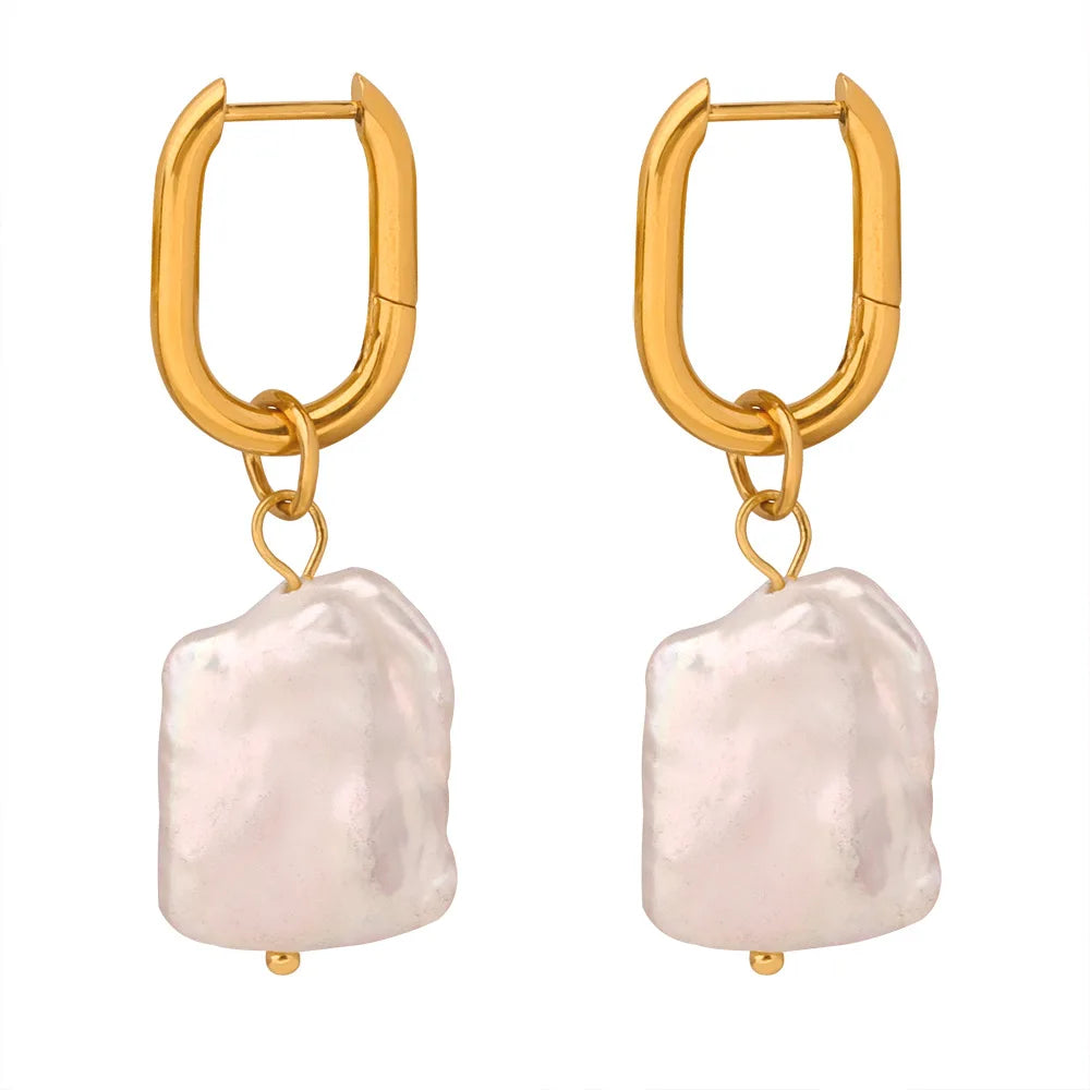 Rich Auntie Baroque Pearl Dangle Earrings - 18 KGP PVD