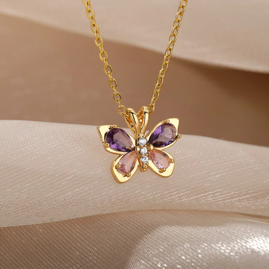 Elegant Purple Butterfly Necklace