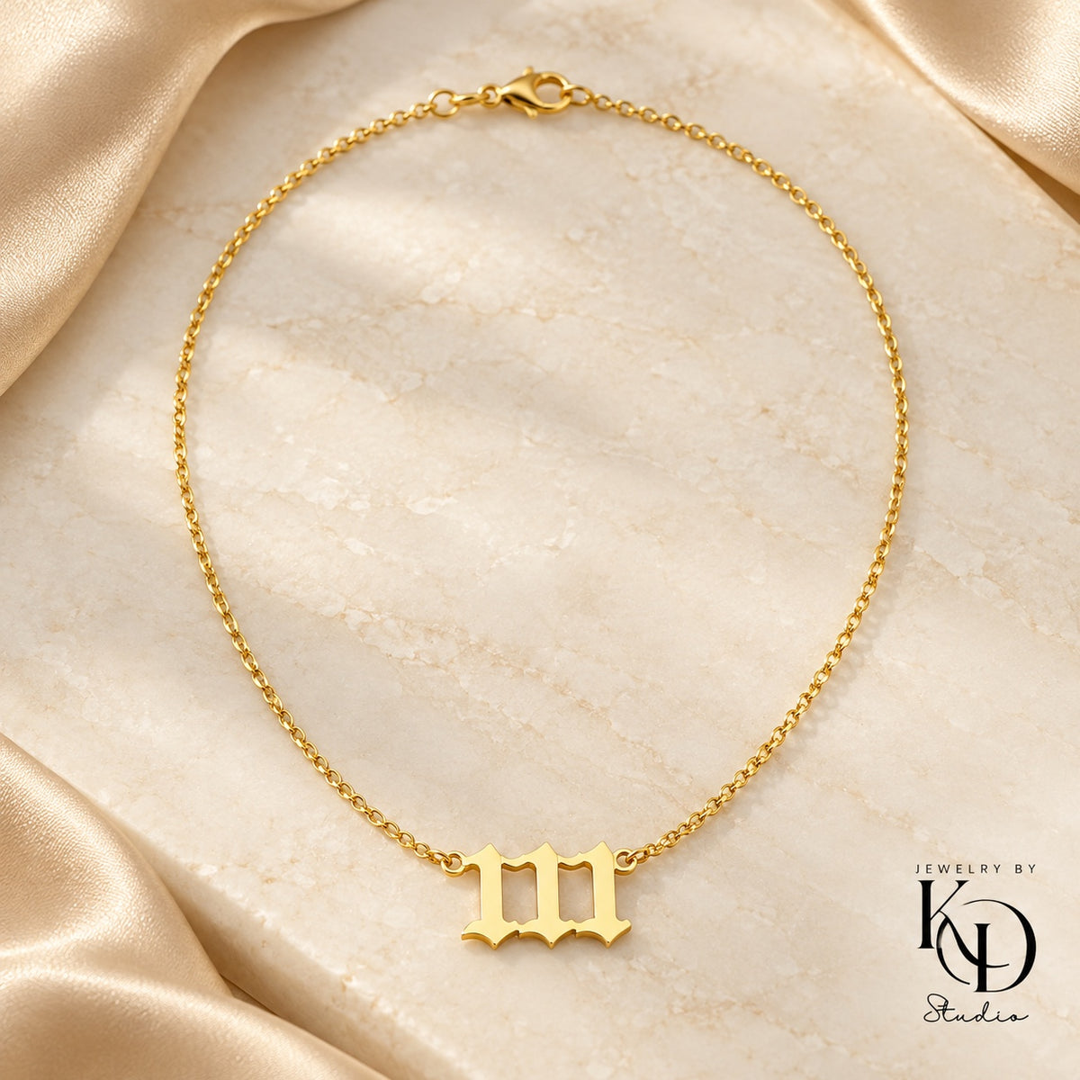 Old English angel number necklace — 111 gold — Jewelry by KD Studio