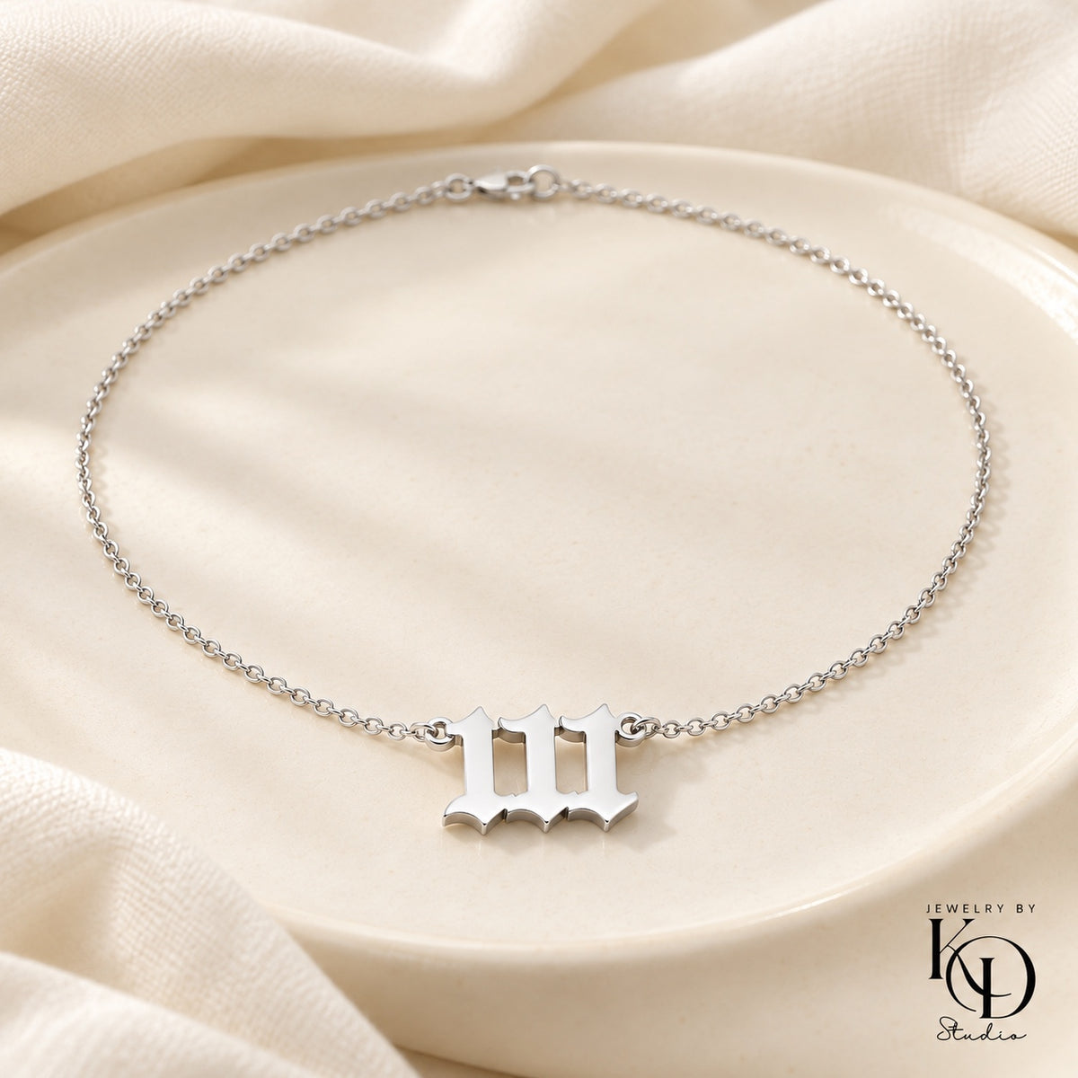 Old English angel number necklace — 111 silver — Jewelry by KD Studio