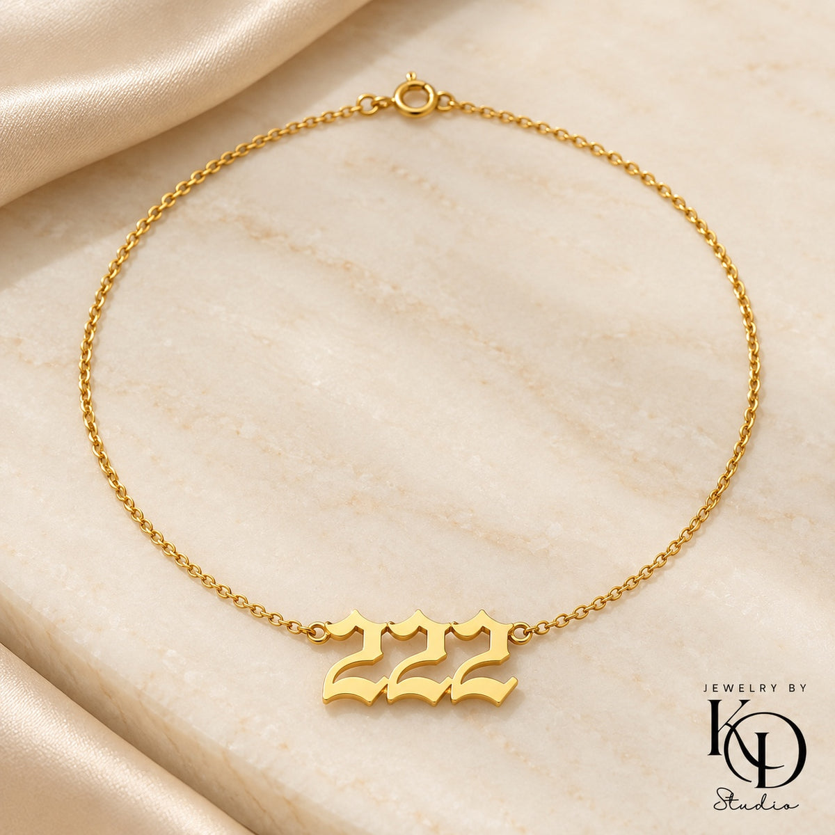 Old English angel number necklace — 222 gold — Jewelry by KD Studio