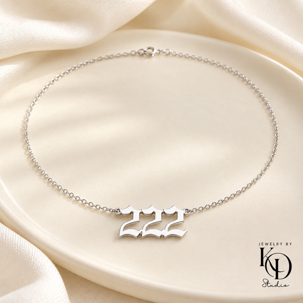 Old English angel number necklace — 222 silver — Jewelry by KD Studio