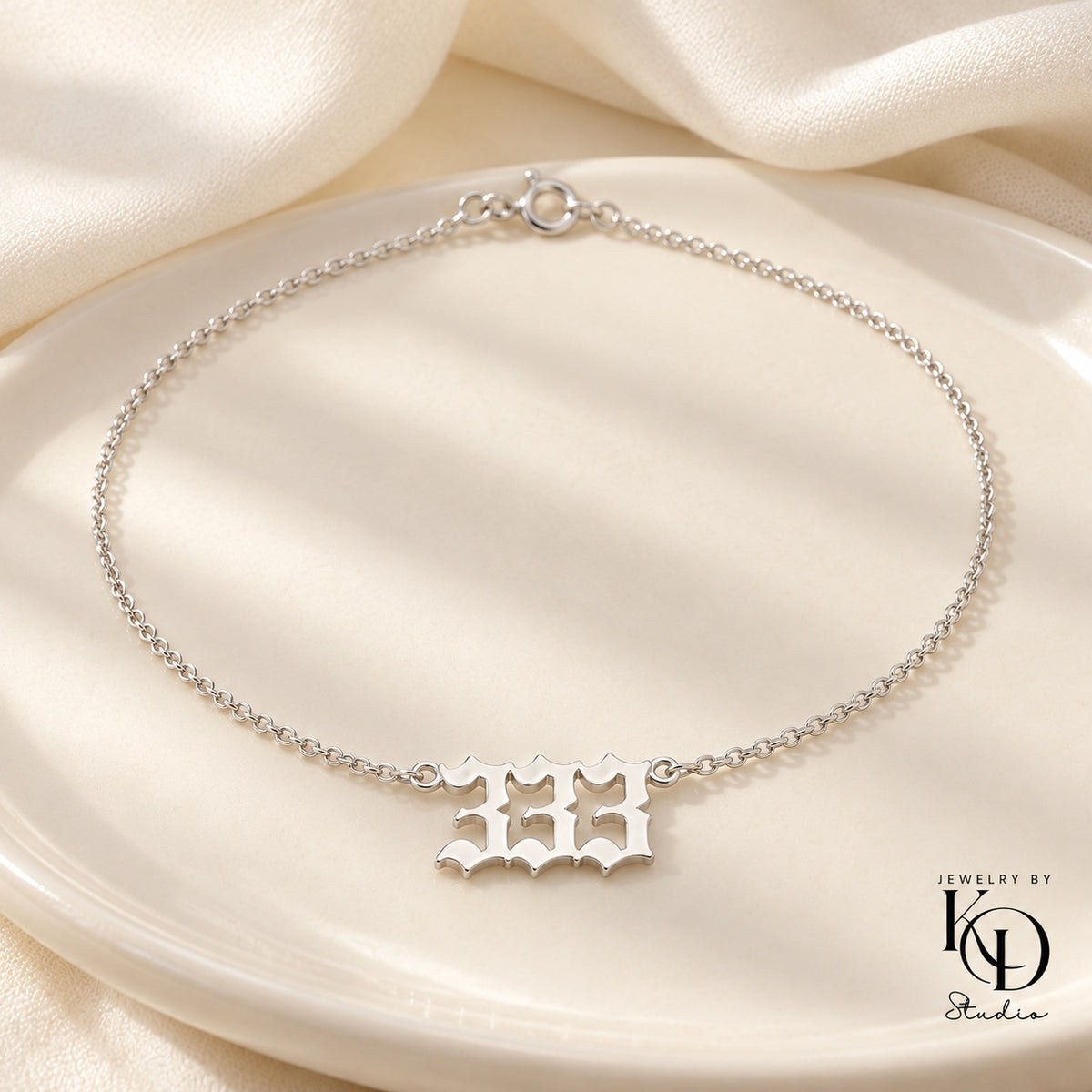 Old English angel number necklace — 333 silver — Jewelry by KD Studio