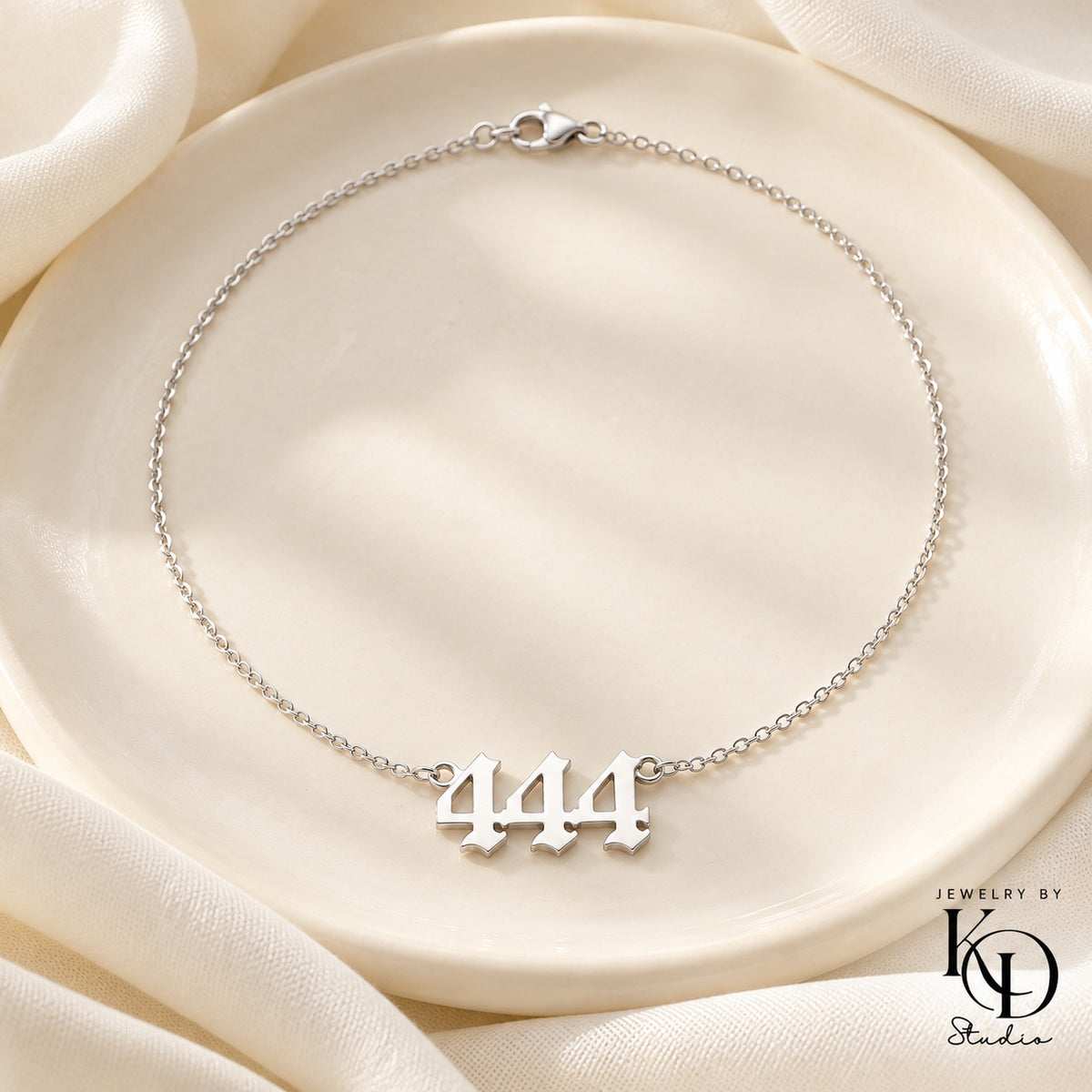 Old English angel number necklace — 444 silver — Jewelry by KD Studio
