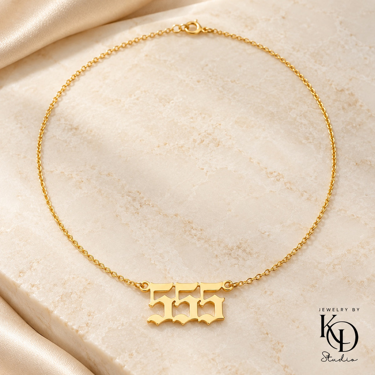 Old English angel number necklace — 555 gold — Jewelry by KD Studio