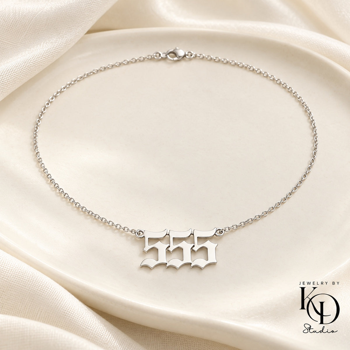 Old English angel number necklace — 555 silver — Jewelry by KD Studio
