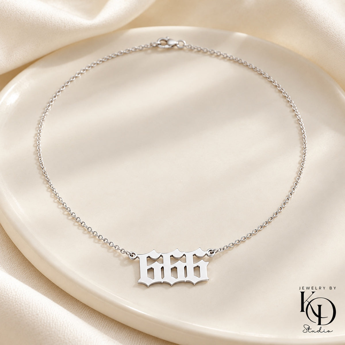 Old English angel number necklace — 666 silver — Jewelry by KD Studio