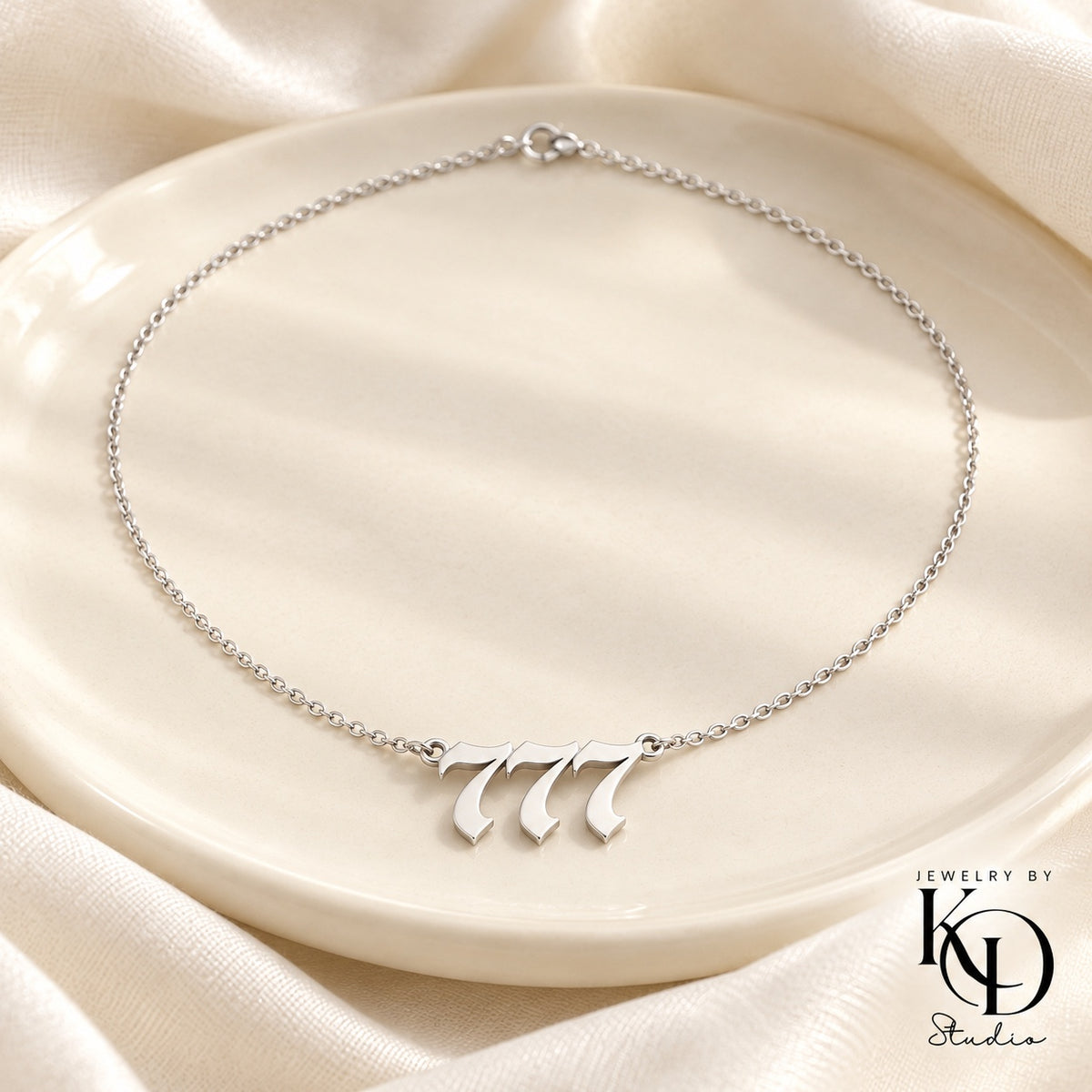 Old English angel number necklace — 777 silver — Jewelry by KD Studio