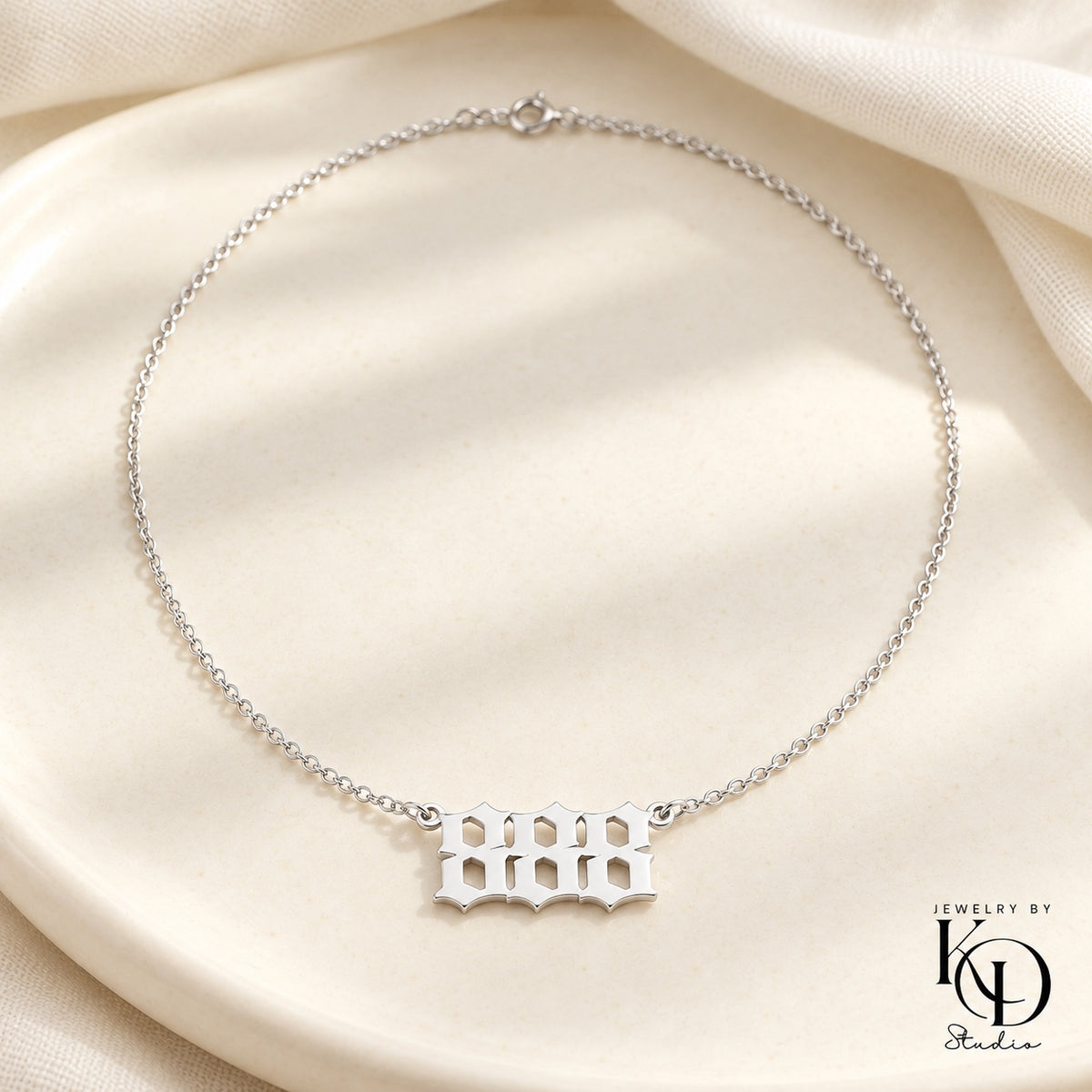 Old English angel number necklace — 888 silver — Jewelry by KD Studio