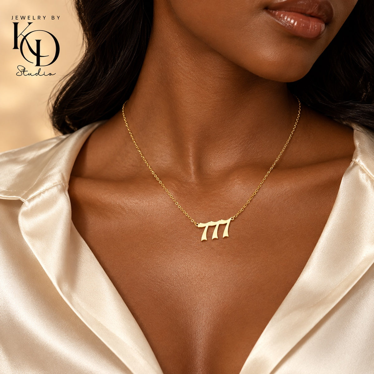 Old English angel number necklace — gold model — Jewelry by KD Studio