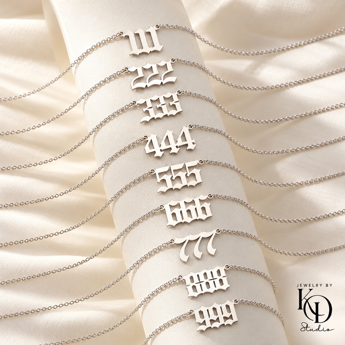 Old English angel number necklace — silver collection — Jewelry by KD Studio