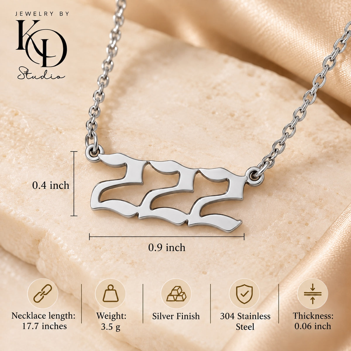 Old English angel number necklace — silver measurements — Jewelry by KD Studio