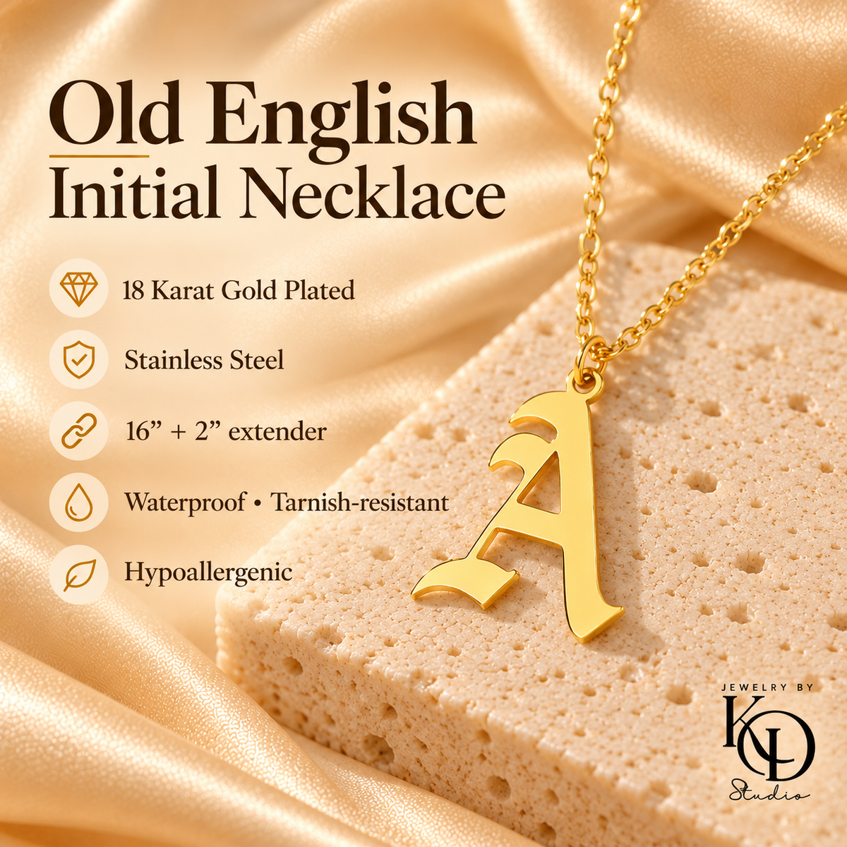 Old English Initial Necklace a-details