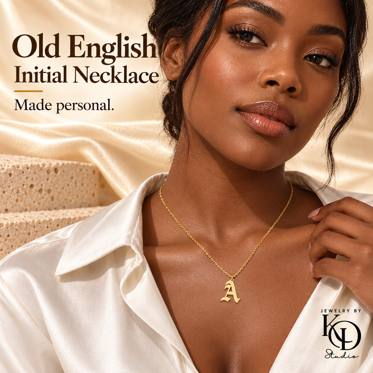 Old English Initial Necklace a-model