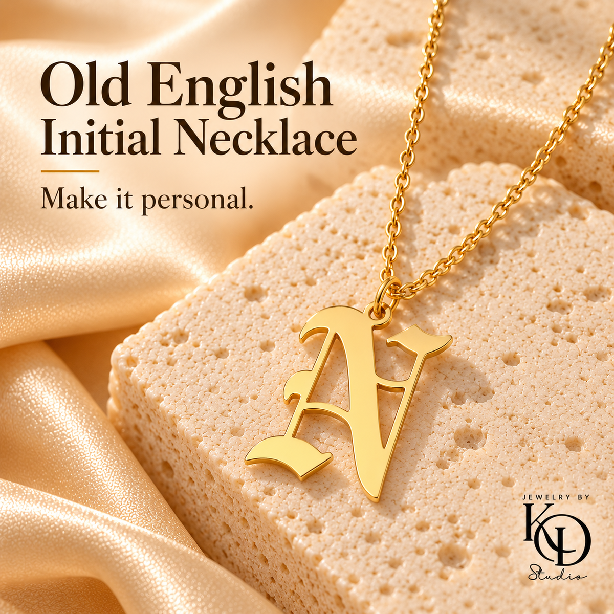 Old English Initial Necklace n-detail