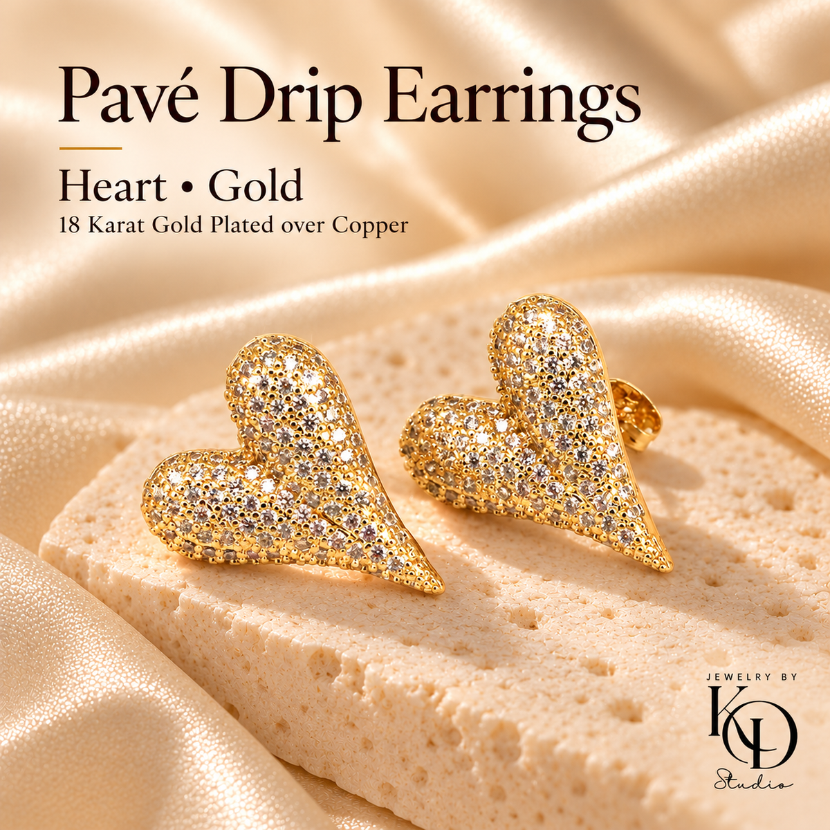 Pavé Drip Earrings — gold heart