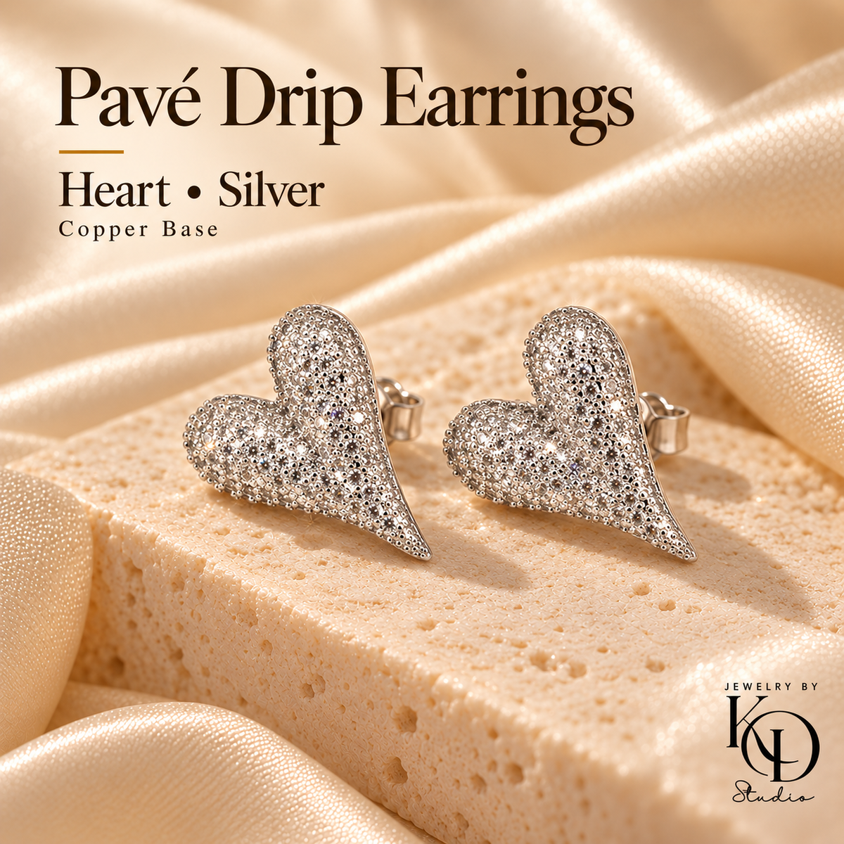 Pavé Drip Earrings — silver heart