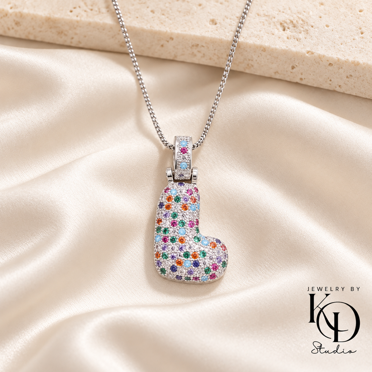 Puffy Rainbow Initial Necklace — L silver