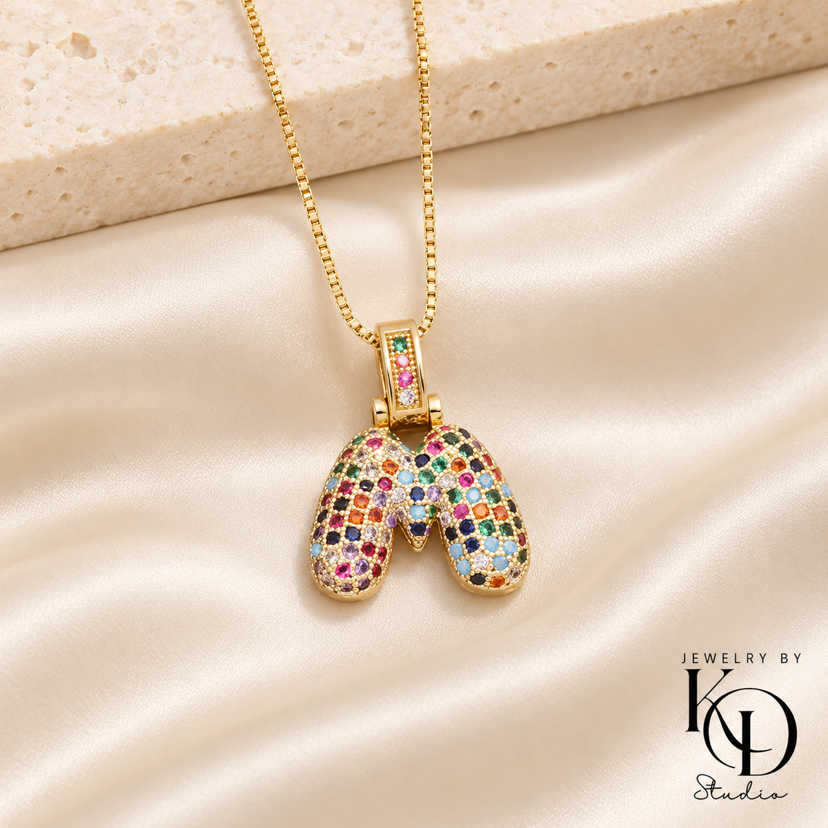 Puffy Rainbow Initial Necklace — M gold
