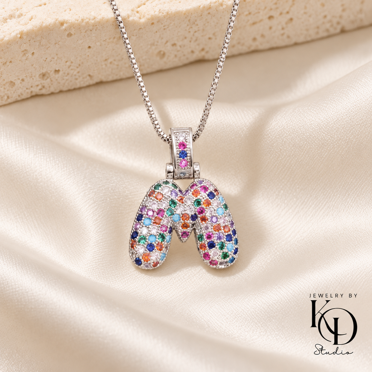 Puffy Rainbow Initial Necklace — M silver