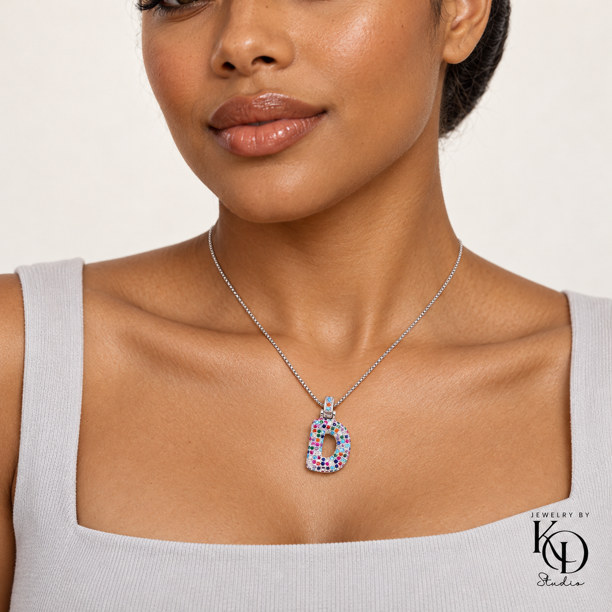 Puffy Rainbow Initial Necklace — model silver D