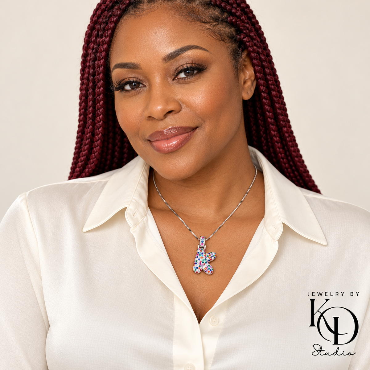 Puffy Rainbow Initial Necklace — model silver K