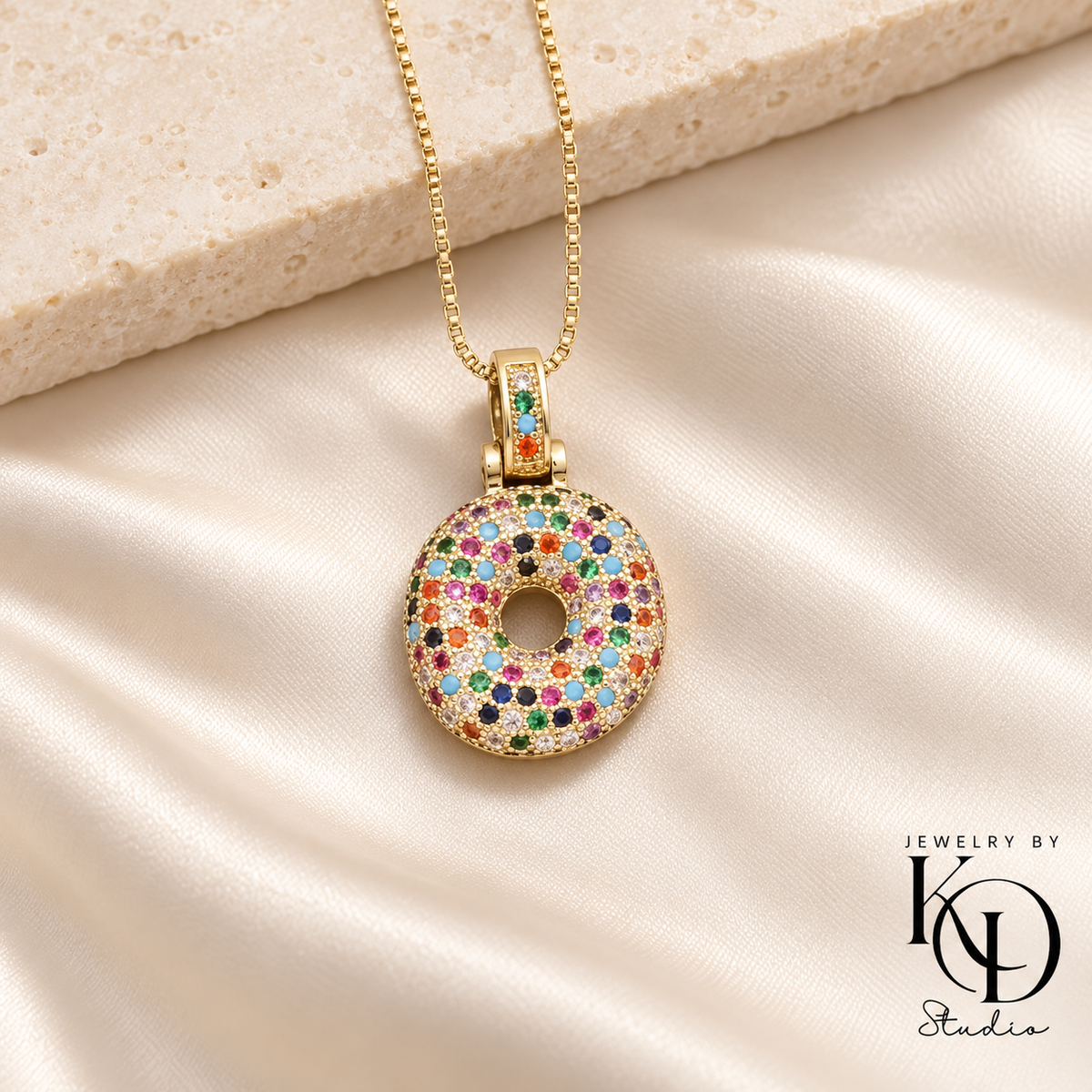 Puffy Rainbow Initial Necklace — O gold