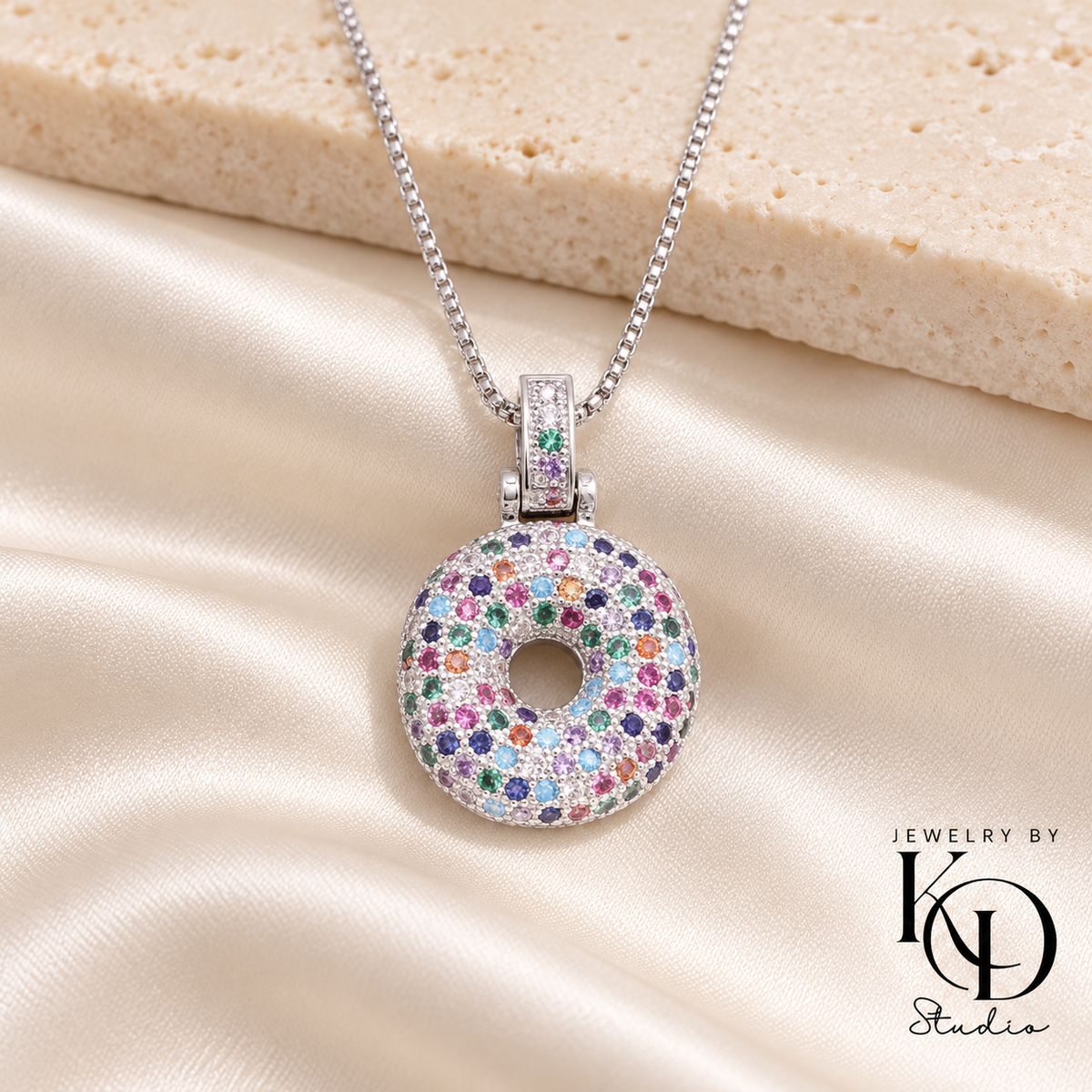 Puffy Rainbow Initial Necklace — O silver