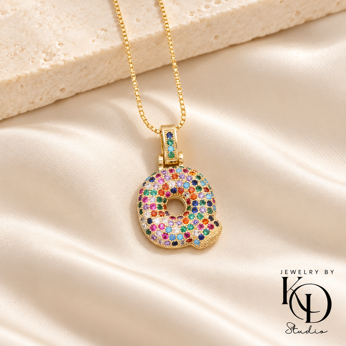 Puffy Rainbow Initial Necklace — Q gold