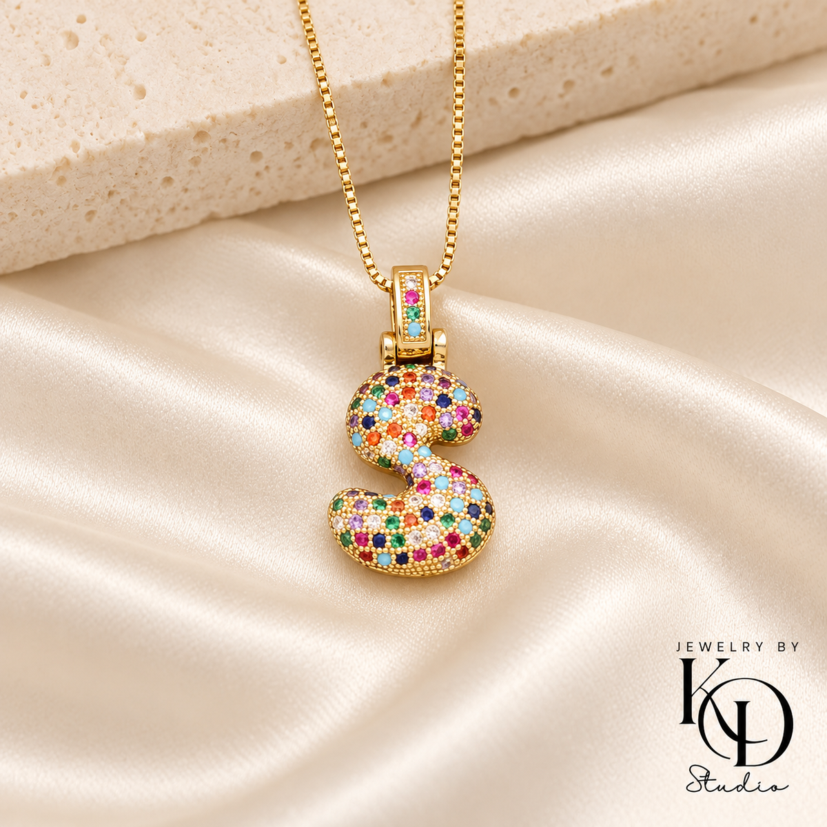 Puffy Rainbow Initial Necklace — S gold