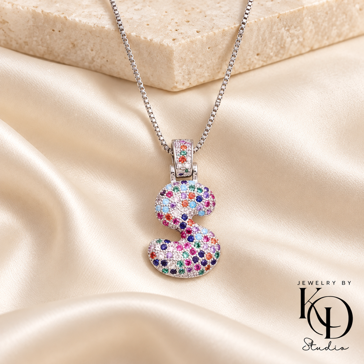 Puffy Rainbow Initial Necklace — S silver