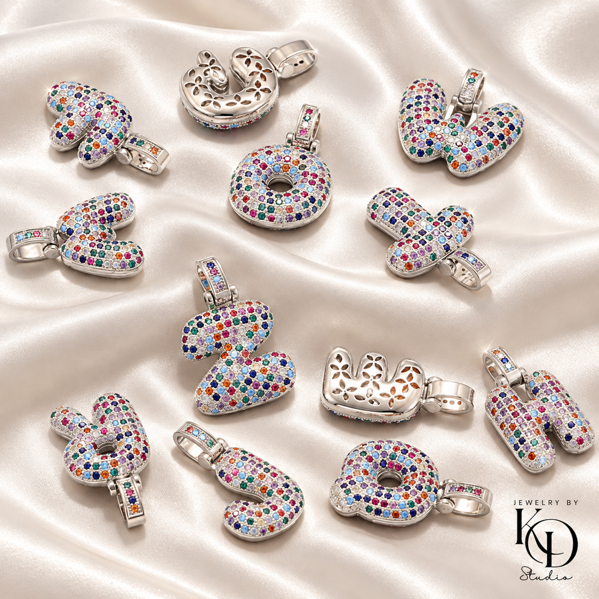 Puffy Rainbow Initial Necklace — silver group