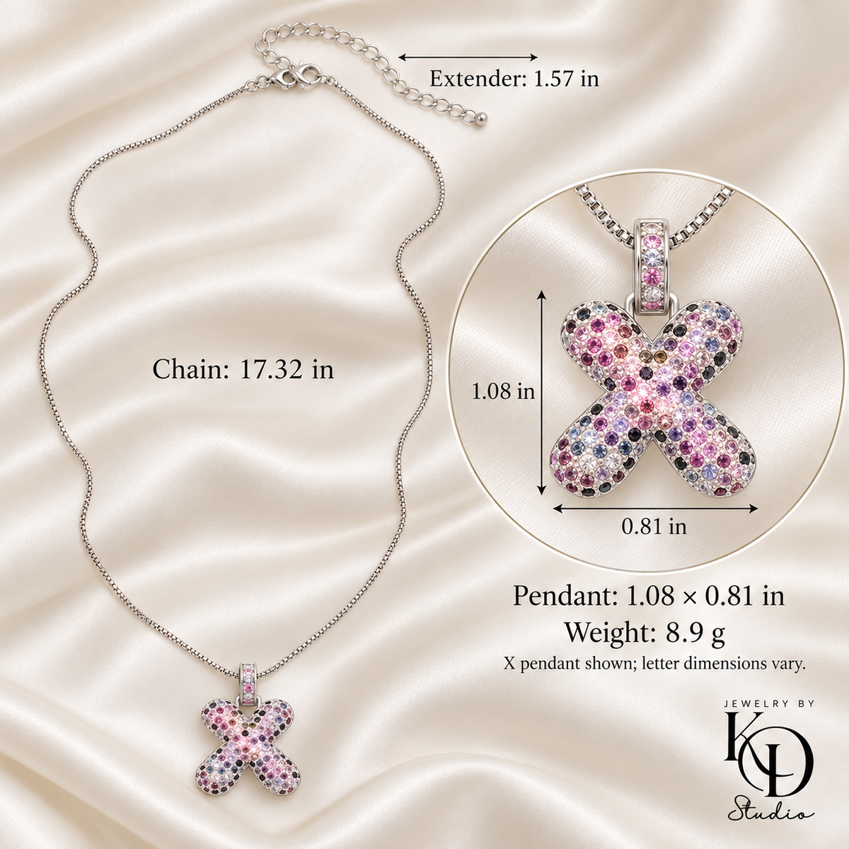 Puffy Rainbow Initial Necklace — silver measurements