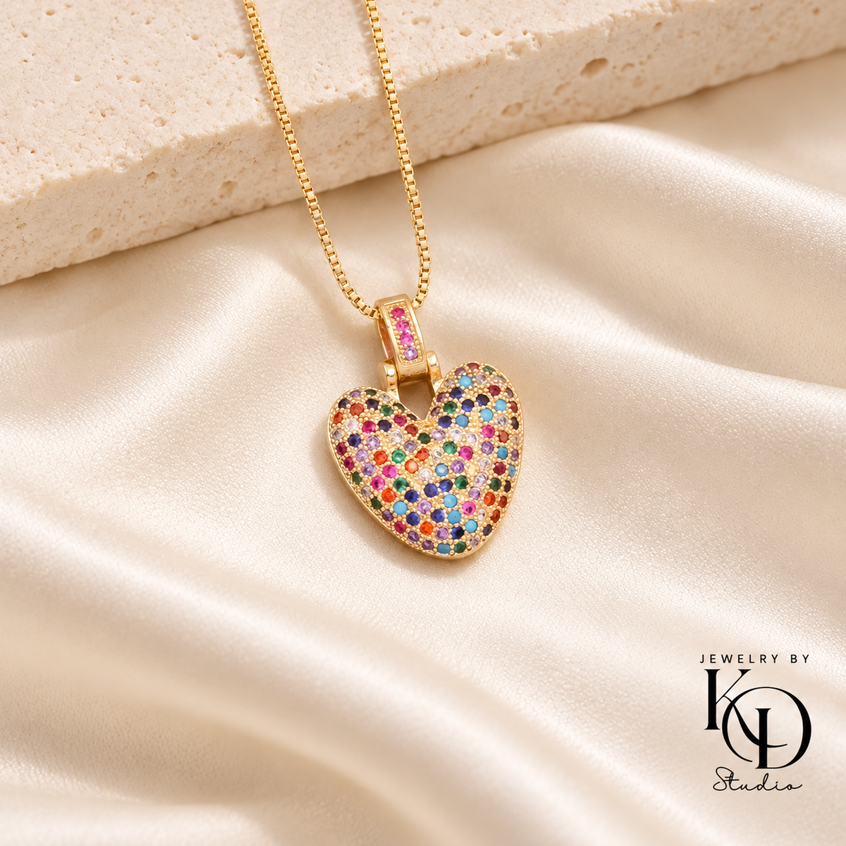 Puffy Rainbow Initial Necklace — V gold